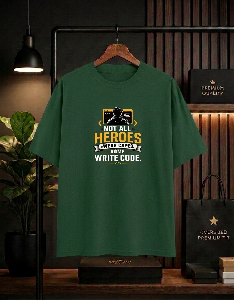 Not All Heroes Wear Capes, Some Write Code Oversized Unisex T-Shirt
