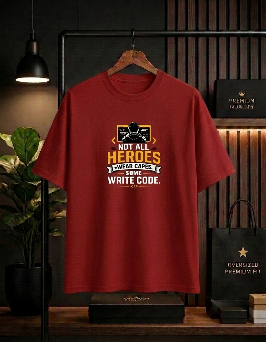 Not All Heroes Wear Capes, Some Write Code Oversized Unisex T-Shirt
