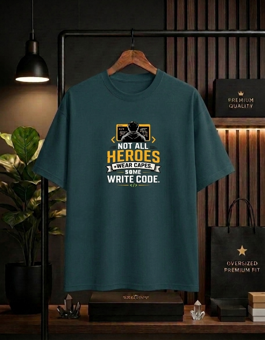 Not All Heroes Wear Capes, Some Write Code Oversized Unisex T-Shirt