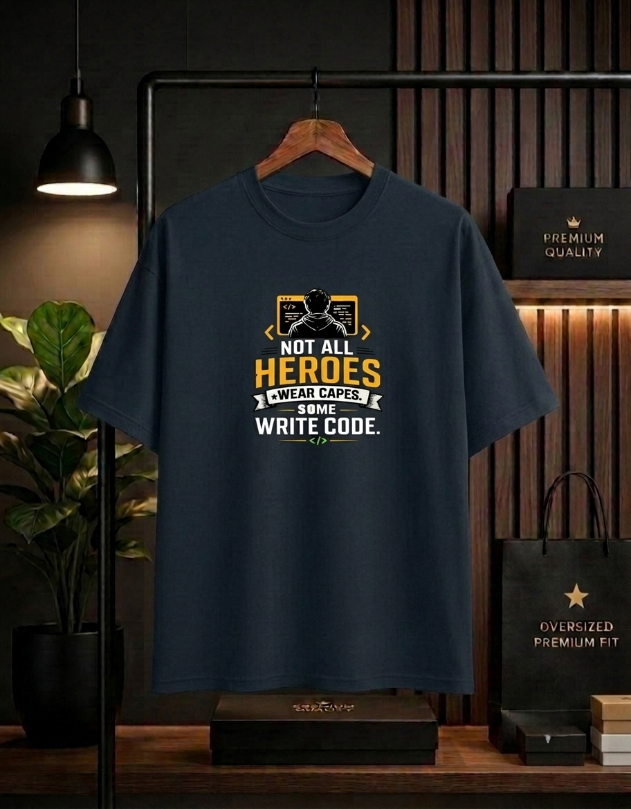 Not All Heroes Wear Capes, Some Write Code Oversized Unisex T-Shirt